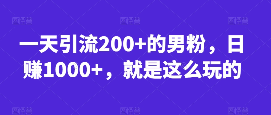 一天引流200+的男粉，日赚1000+，就是这么玩的【揭秘】-九盟副业网