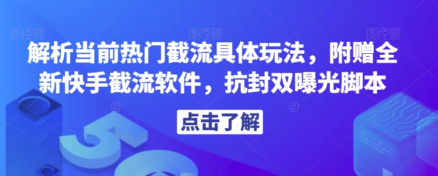 解析当前热门截流具体玩法，附赠全新快手截流软件，抗封双曝光脚本【揭秘】-九盟副业网