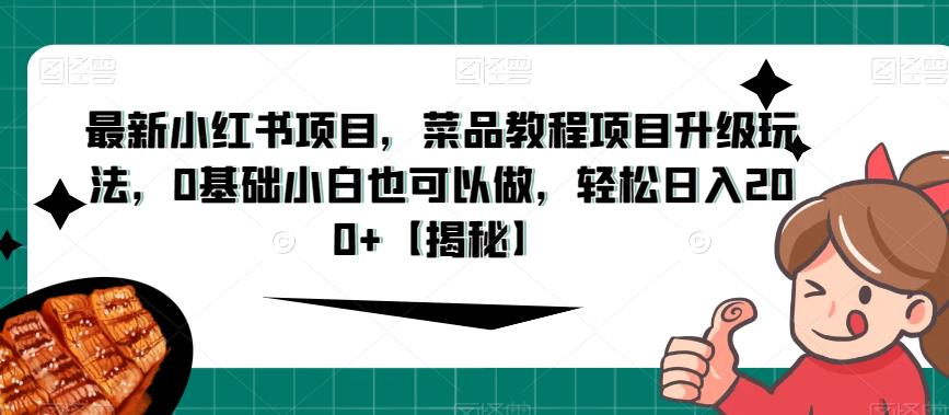 最新小红书项目，菜品教程项目升级玩法，0基础小白也可以做，轻松日入200+【揭秘】-九盟副业网