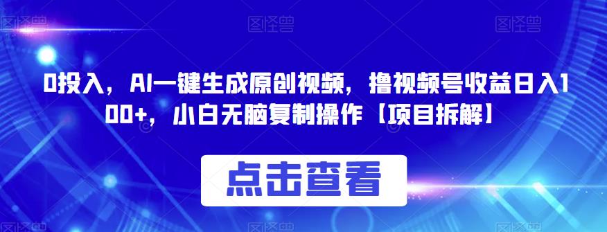 0投入，AI一键生成原创视频，撸视频号收益日入100+，小白无脑复制操作【项目拆解】-九盟副业网