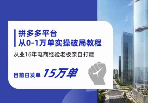 拼多多从0-1万单实操破局教程，从业16年电商经验打磨，目前日发单15万单-九盟副业网