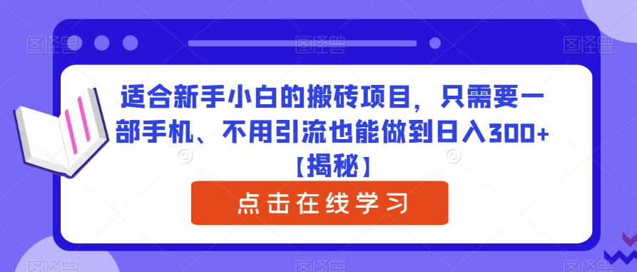 适合新手小白的搬砖项目，只需要一部手机、不用引流也能做到日入300+【揭秘】-九盟副业网