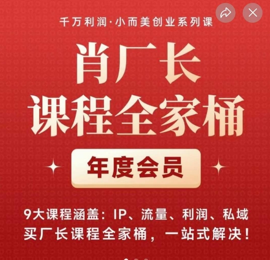 肖厂长课程全家桶，​9大课程涵盖:IP、流量、利润、私域、买厂长课程全家桶，一站式解决！-九盟副业网