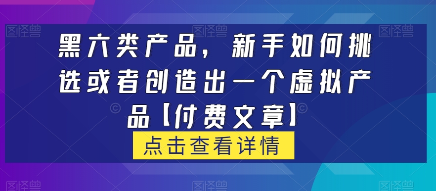 黑六类虚拟产品，新手如何挑选或者创造出一个虚拟产品【付费文章】-九盟副业网