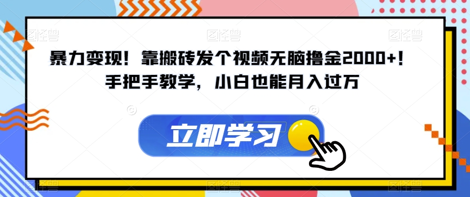 暴力变现！靠搬砖发个视频无脑撸金2000+！手把手教学，小白也能月入过万【揭秘】-九盟副业网