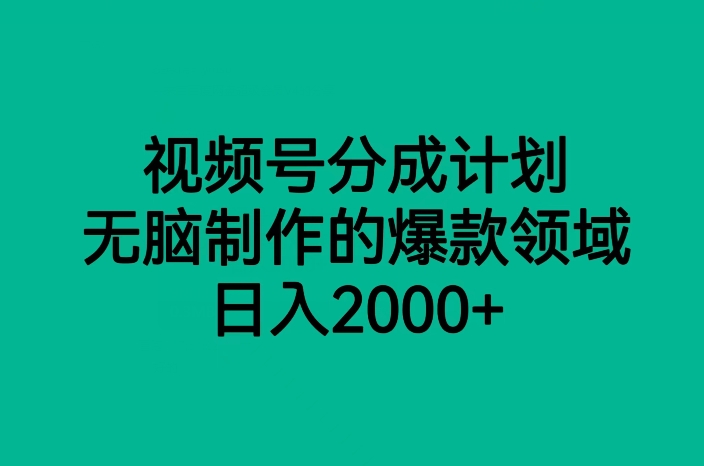 视频号分成计划，无脑制作的爆款领域，日入2000+-九盟副业网