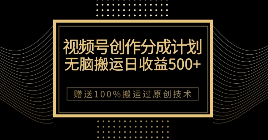 最新视频号创作分成计划，无脑搬运一天收益500+，100%搬运过原创技巧【揭秘】-九盟副业网