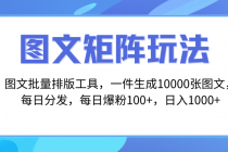 图文批量排版工具，矩阵玩法，一键生成10000张图，每日分发多个账号，每…_七哥副业网-九盟副业网