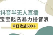 抖音半无人直播，宝宝起名，暴力撸音浪，单日收益600+_七哥副业网-九盟副业网