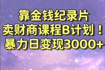 靠金钱纪录片卖财商课程B计划！暴力日变现3000+，喂饭式干货教程！_七哥副业网-九盟副业网